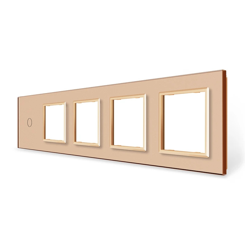 Рамка 5-постова для одного 1-сенсорного вимикача і чотирьох розеток (1-0-0-0-0) LIVOLO, загартоване скло, золота, 365×80 мм (VL-P701/E/E/E/E-10A)