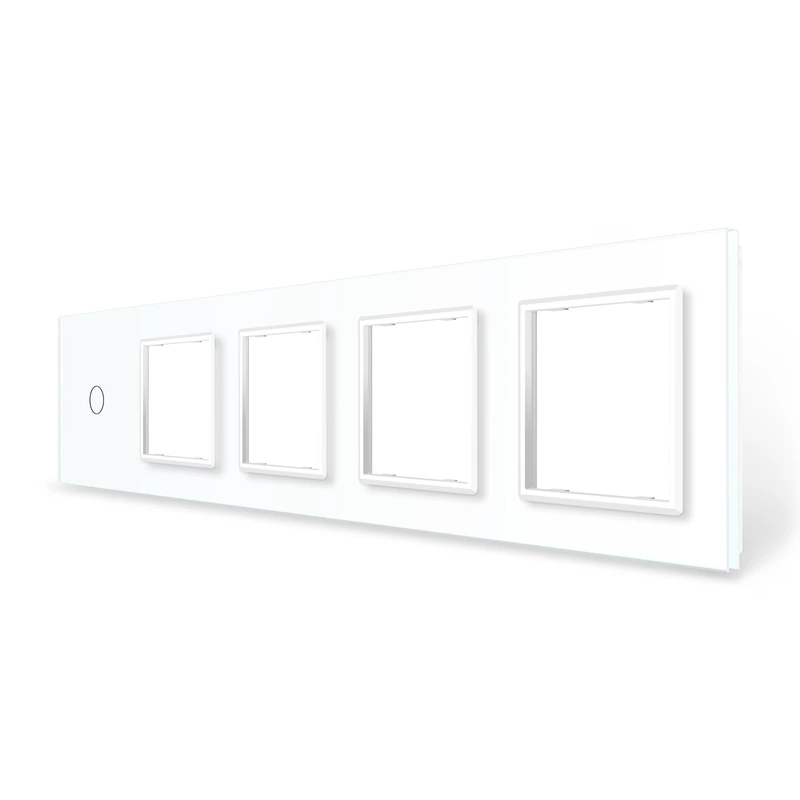 Рамка 5-постова для одного 1-сенсорного вимикача і чотирьох розеток (1-0-0-0-0) LIVOLO, загартоване скло, біла, 365×80 мм (VL-P701/E/E/E/E-10W)