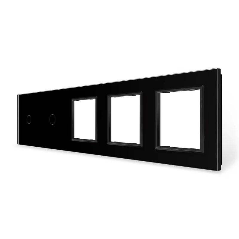 Рамка 5-постова для двох 1-сенсорних вимикачів і трьох розеток (1-1-0-0-0) LIVOLO, загартоване скло, чорна, 365×80 мм (VL-P701/01/E/E/E-10B)