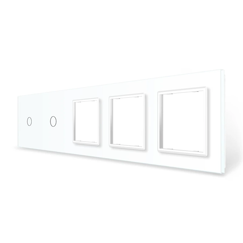 Рамка 5-постова для двох 1-сенсорних вимикачів і трьох розеток (1-1-0-0-0) LIVOLO, загартоване скло, біла, 365×80 мм (VL-P701/01/E/E/E-10W)