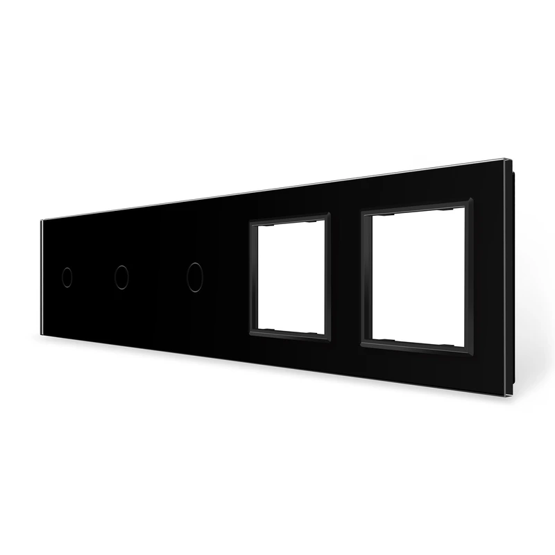 Рамка 5-постова для трьох 1-сенсорних вимикачів і двох розеток (1-1-1-0-0) LIVOLO, загартоване скло, чорна, 365×80 мм (VL-P701/01/01/E/E-10B)