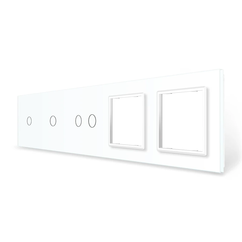 Рамка 5-постова для двох 1-сенсорних, одного 2-сенсорного вимикача і двох розеток (1-1-2-0-0) LIVOLO, загартоване скло, біла, 365×80 мм (VL-P701/01/02/E/E-10W)