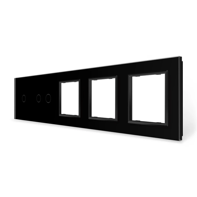 Рамка 5-постова для одного 1-сенсорного та одного 2-сенсорного вимикачів і трьох розеток (1-2-0-0-0) LIVOLO, загартоване скло, чорна, 365×80 мм (VL-P701/02/E/E/E-10B)