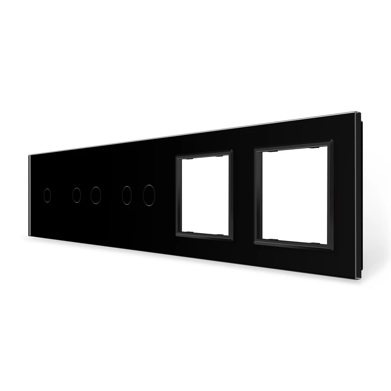 Рамка 5-постова для одного 1-сенсорного, двох 2-сенсорних вимикачів і двох розеток (1-2-2-0-0) LIVOLO, загартоване скло, чорна, 365×80 мм (VL-P701/02/02/E/E-10B)