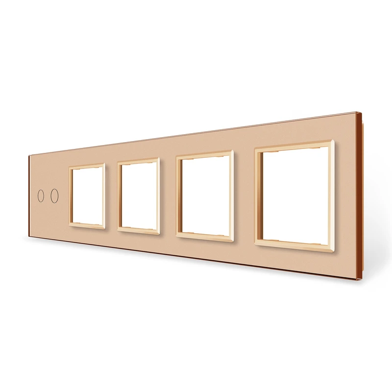 Рамка 5-постова для одного 2-сенсорного вимикача і чотирьох розеток (2-0-0-0-0) LIVOLO, загартоване скло, золота, 365×80 мм (VL-P702/E/E/E/E-10A)