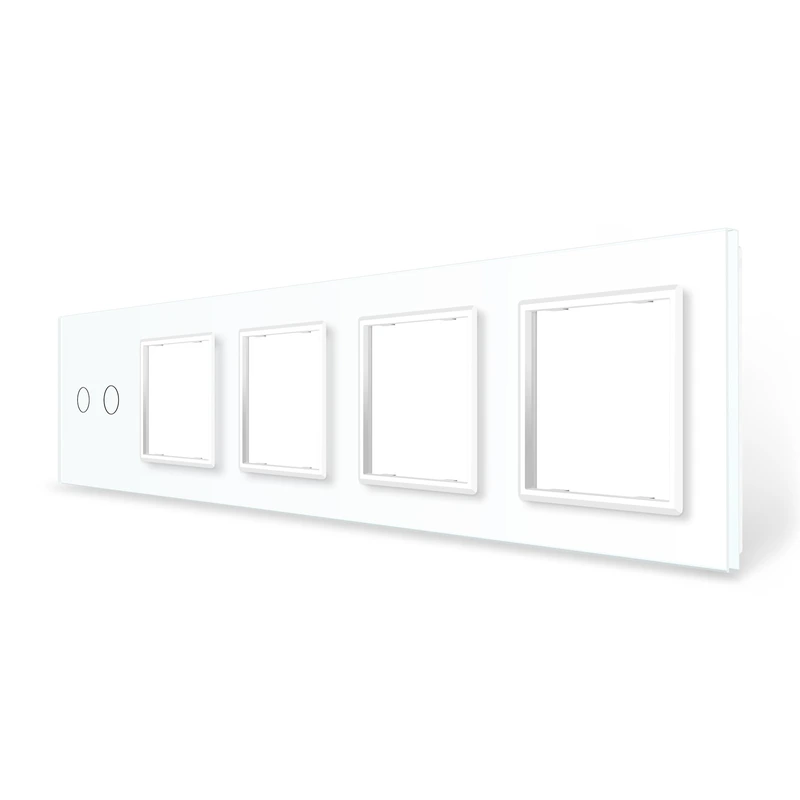 Рамка 5-постова для одного 2-сенсорного вимикача і чотирьох розеток (2-0-0-0-0) LIVOLO, загартоване скло, біла, 365×80 мм (VL-P702/E/E/E/E-10W)