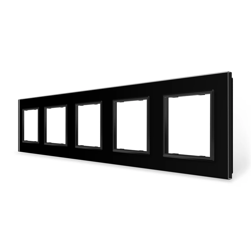 Рамка 5-постова LIVOLO, загартоване скло, чорна матова, 365×80 мм (VL-P7E/E/E/E/E-10BS06) — Livolo