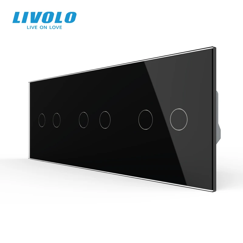 Сенсорний вимикач 6 сенсорів (2-2-2) LIVOLO чорний матовий скляний — Livolo