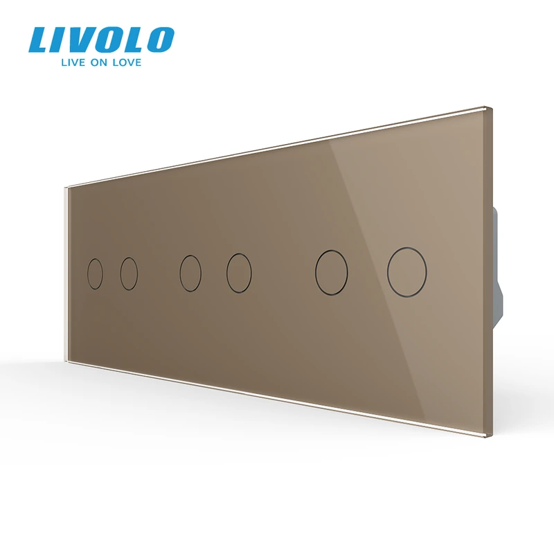 Сенсорний прохідний/перехресний вимикач 6 сенсорів (2-2-2) LIVOLO золото матове скло — Livolo