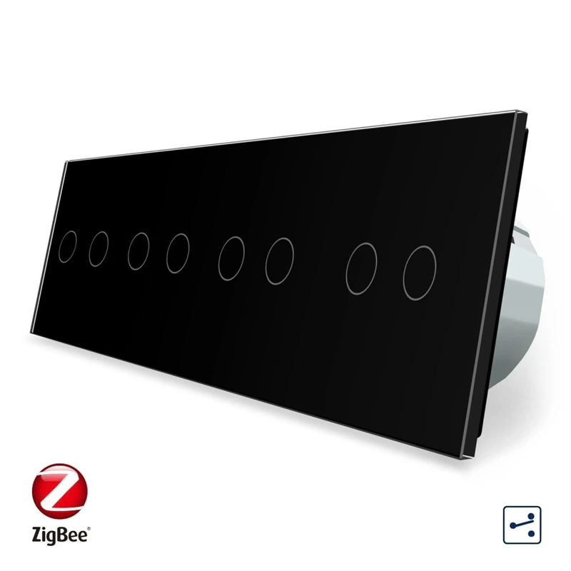 Розумний сенсорний прохідний/перехресний вимикач 8 сенсорів (2-2-2-2) Livolo чорний скло (VL-C708SZ-12)