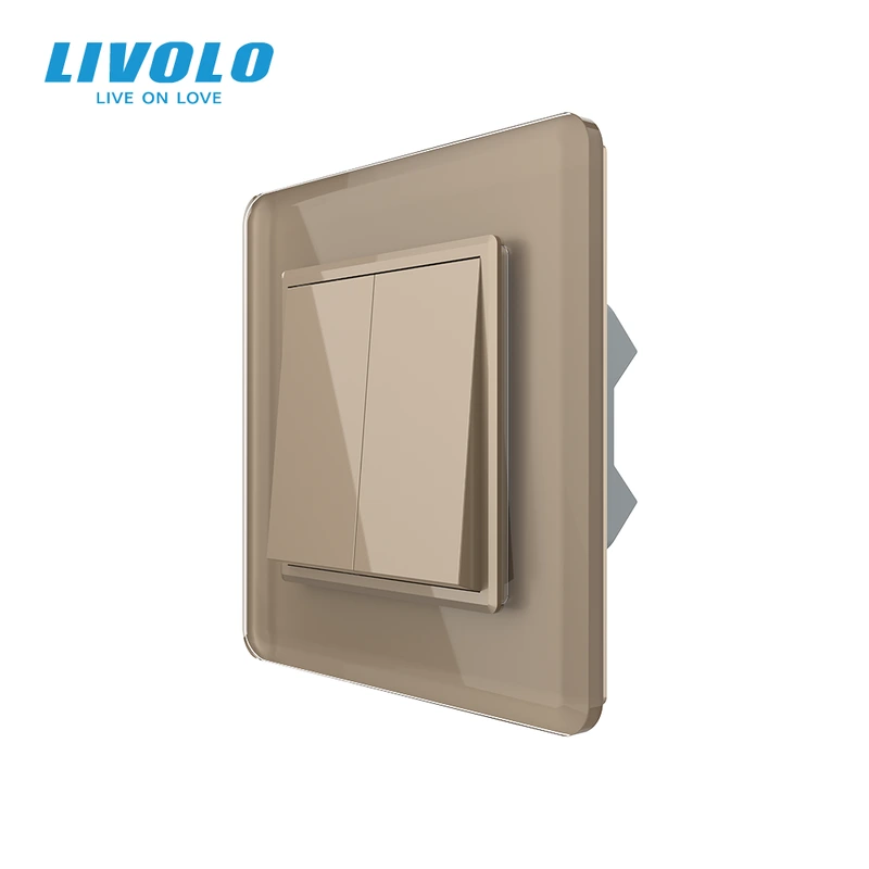 Двоклавішний перехресний вимикач LIVOLO золотий 2.5D скло