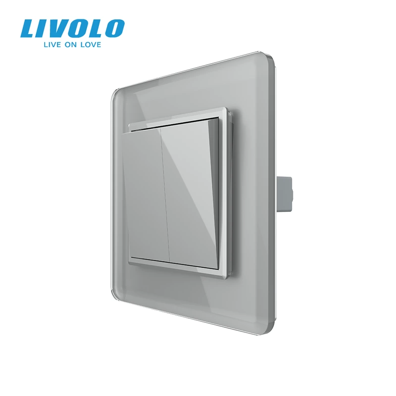 Двоклавішний прохідний вимикач LIVOLO сірий 2.5D скло