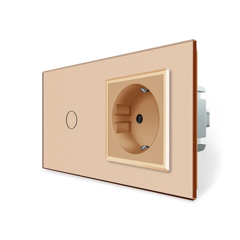 Розумний сенсорний EC вимикач 1 сенсор 1 розетка Livolo золото скло (VL-M7FC1Z2/FCTC16A-2AP)