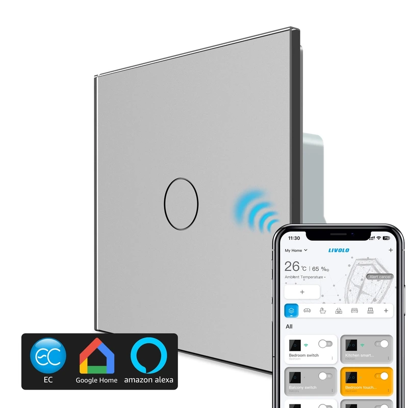 Розумний сенсорний прохідний/перехресний EC вимикач 1 сенсор LIVOLO сірий матове скло — Livolo