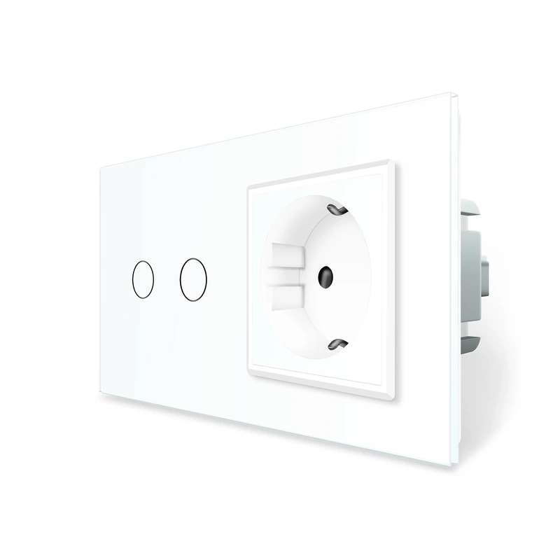 Розумний сенсорний EC вимикач 2 сенсора 1 розетка LIVOLO білий матове скло