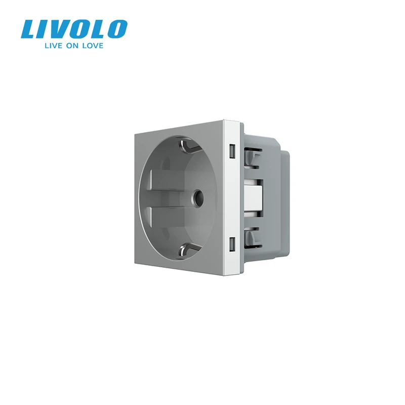 Електрична розетка LIVOLO, сіра, 16А 250В, з заземленням і захисними шторками, модуль без рамки (VL-FCTC16A-2IP) (VL-FCTC16A-2IP)