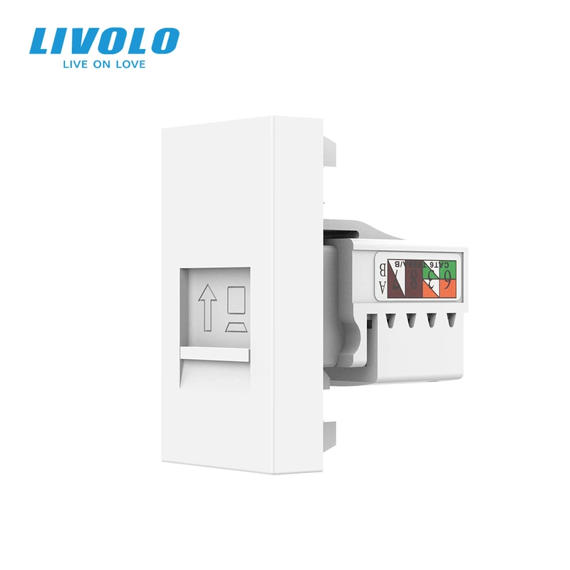 Інтернет-розетка RJ-45 (8P8C Cat.6) LIVOLO, біла, модуль 0.5 поста, з шторкою (VL-FCCP-1WP) (VL-FCCP-1WP)