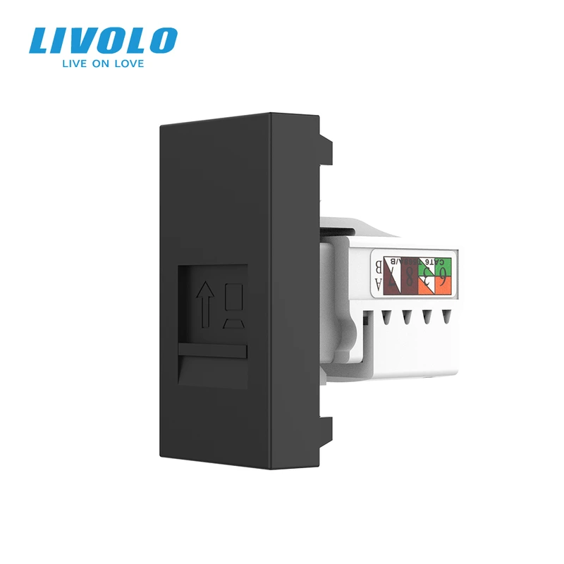Інтернет-розетка RJ-45 (8P8C Cat.6) LIVOLO, чорна, модуль 0.5 поста, з шторкою (VL-FCCP-1BP) (VL-FCCP-1BP)