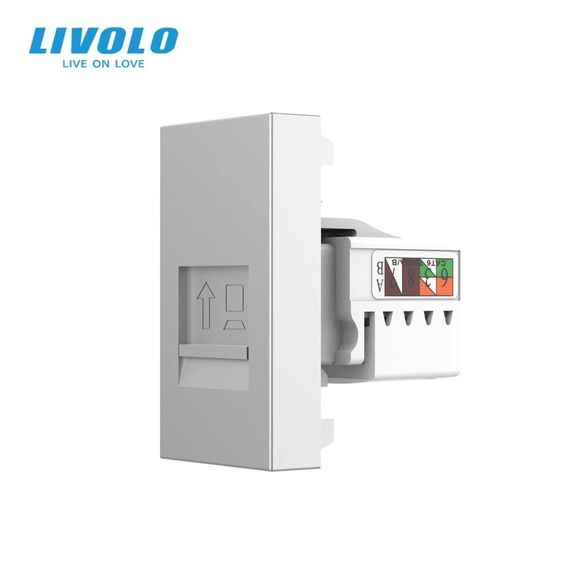 Інтернет-розетка RJ-45 (8P8C Cat.6) LIVOLO, сіра, модуль 0.5 поста, з шторкою (VL-FCCP-1IP) (VL-FCCP-1IP)