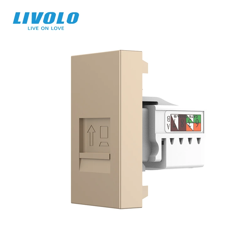 Інтернет-розетка RJ-45 (8P8C Cat.6) LIVOLO, золота, модуль 0.5 поста, з шторкою (VL-FCCP-1AP) (VL-FCCP-1AP)