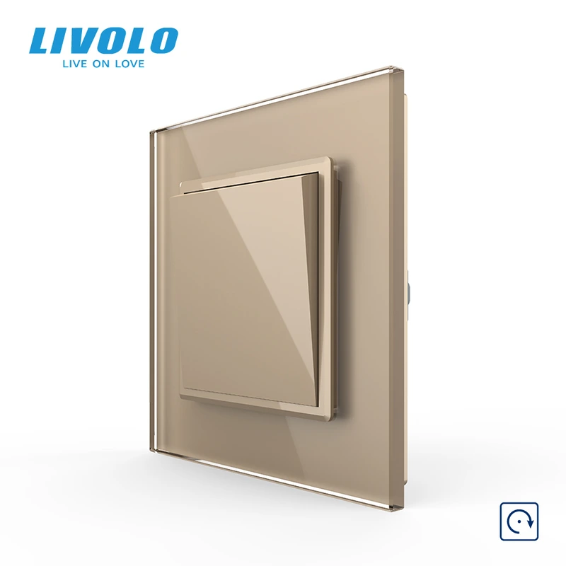 Кнопковий вимикач без фіксації Дзвінковий вимикач Імпульсний вимикач Livolo золото скло (VL-C7FCMH-2AP) (VL-C7FCMH-2AP)