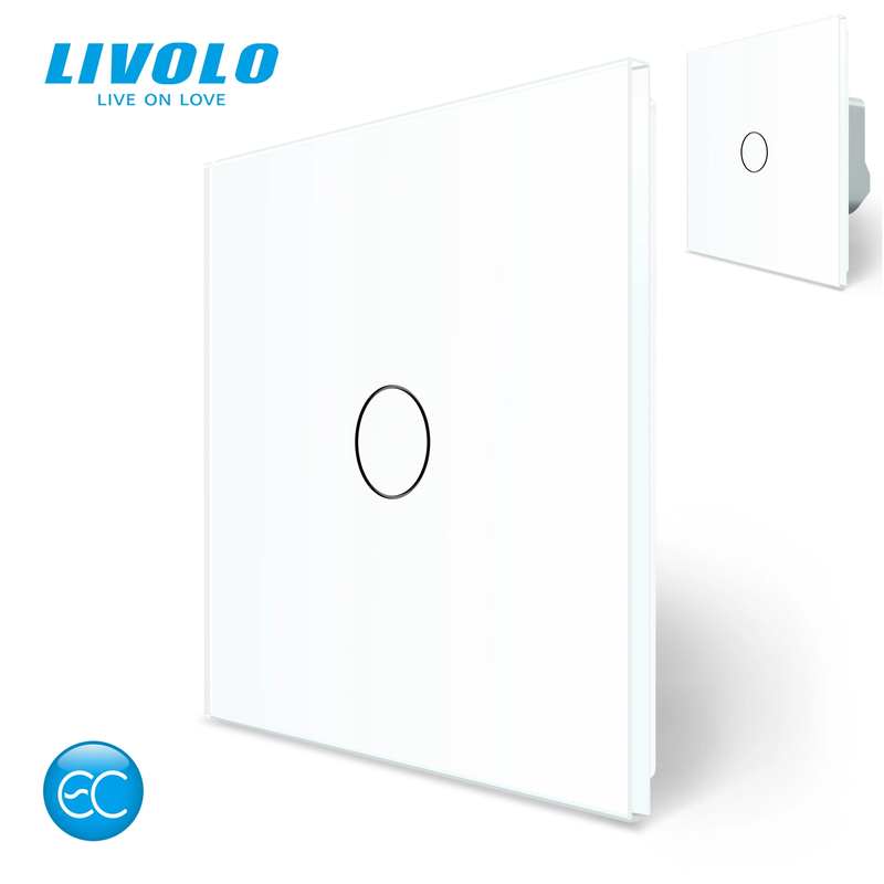 Комплект бездротовий сенсорний вимикач + розумний вимикач (реле) LIVOLO білий 2.5D скло