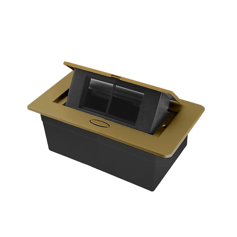 Розетковий люк LIVOLO золотий, вбудований у стільницю, меблевий пустий корпус без розеток для наповнення модулями, плавне відкриття, алюміній, 155×118×70 мм, для кухні, офісу чи конференц-залу (M4 golden)