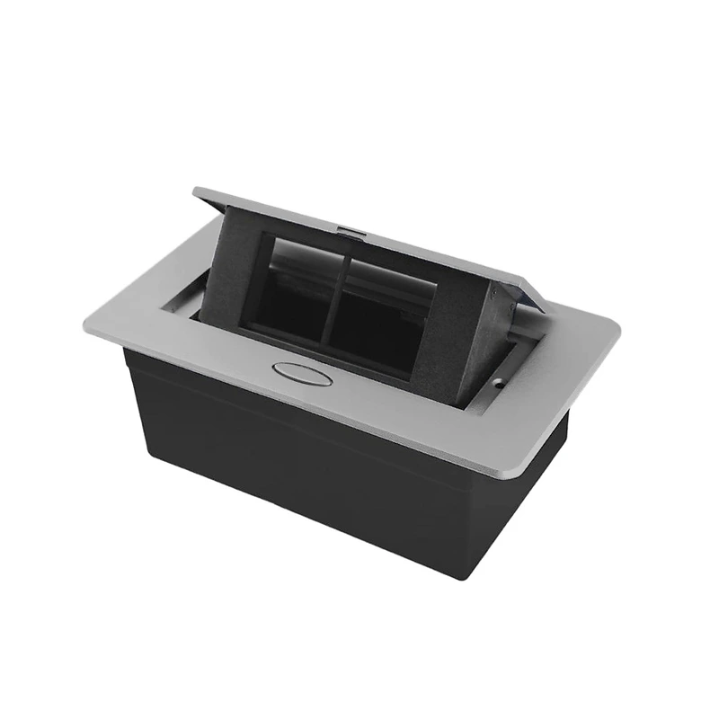 Розетковий люк LIVOLO срібний, вбудований у стільницю, меблевий пустий корпус без розеток для наповнення модулями, плавне відкриття, алюміній, 155×118×70 мм, для кухні, офісу чи конференц-залу (M4 silver)