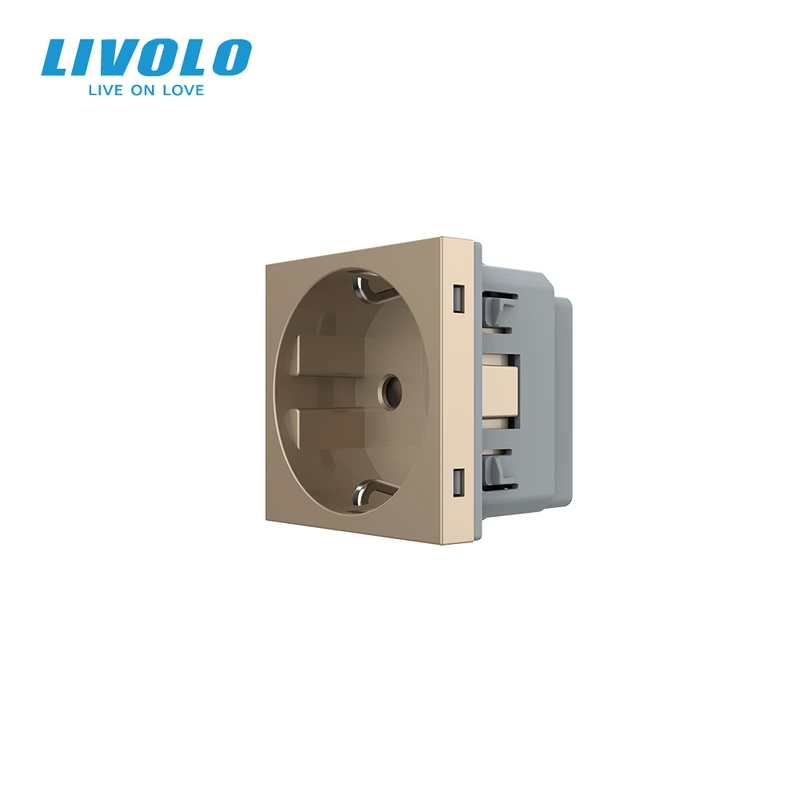 Електрична розетка LIVOLO, золота, 16А 250В, з заземленням і захисними шторками, модуль без рамки (VL-FCTC16A-2AP)