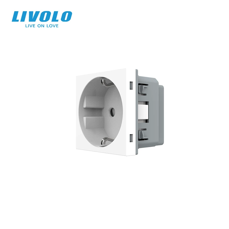 Електрична розетка LIVOLO, біла, 16А 250В, з заземленням і захисними шторками, модуль без рамки (VL-FCTC16A-2WP)