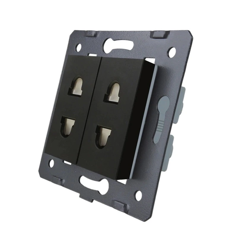 Універсальна подвійна розетка LIVOLO, чорна, 2 стандарти в 1 (EU/US), з захисними шторками, 16А 250В, модуль (VL-FCT25 16A-2BP)