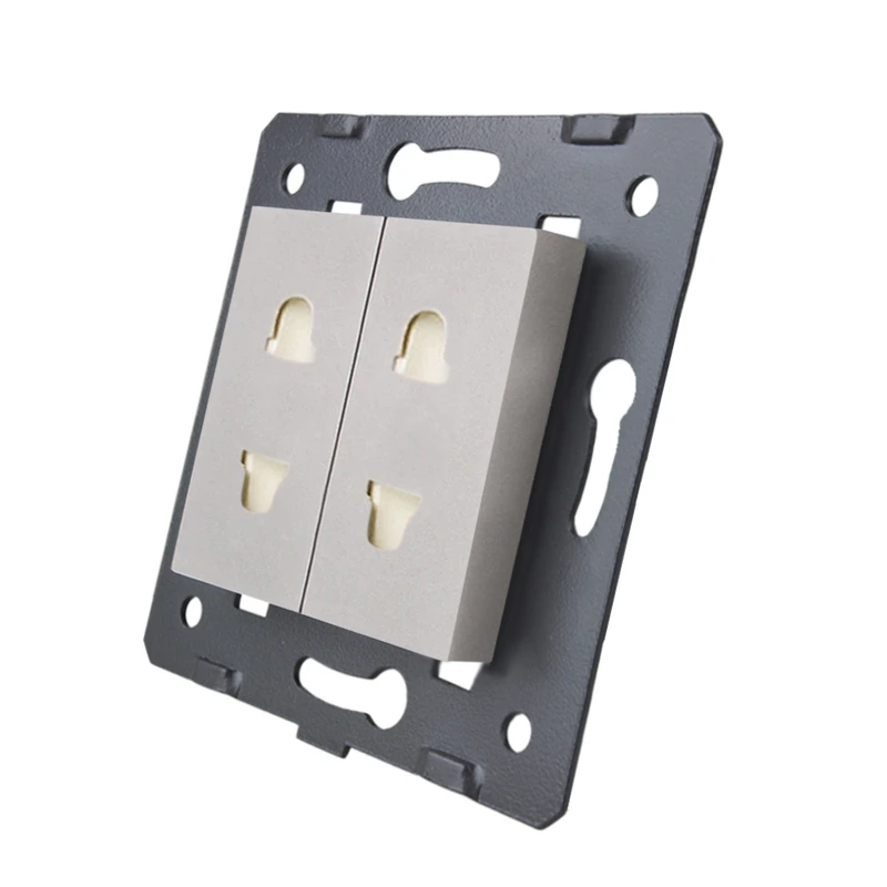 Універсальна подвійна розетка LIVOLO, сіра, 2 стандарти в 1 (EU/US), з захисними шторками, 16А 250В, модуль (VL-FCT25 16A-2IP)