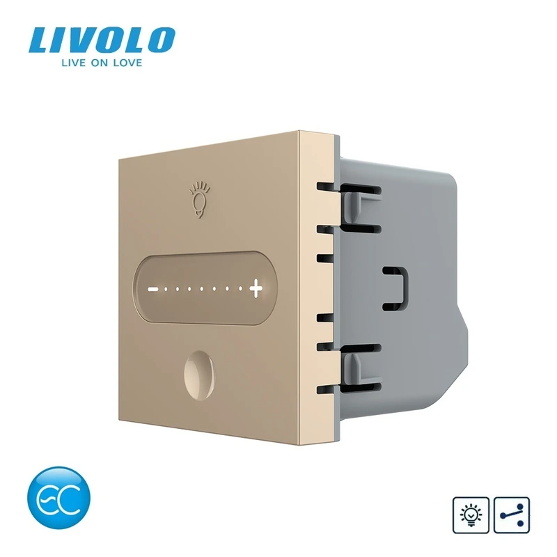 Розумний сенсорний димер LIVOLO, золотий, прохідний / перехресний, 2А 230В, без нейтралі, модуль без рамки (VL-FC1SDZ2-2AP)