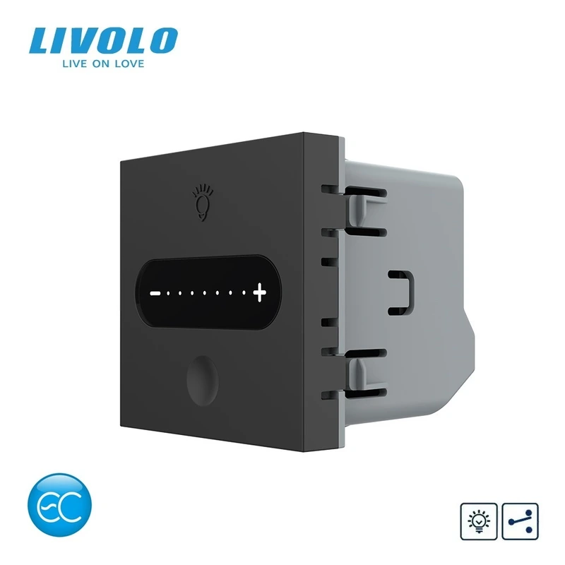 Розумний сенсорний димер LIVOLO, чорний, прохідний / перехресний, 2А 230В, без нейтралі, модуль без рамки (VL-FC1SDZ2-2BP)