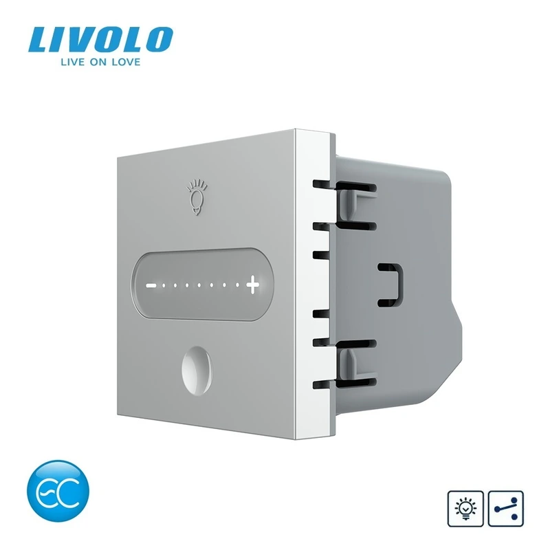 Розумний сенсорний димер LIVOLO, сірий, прохідний / перехресний, 2А 230В, без нейтралі, модуль без рамки (VL-FC1SDZ2-2IP)