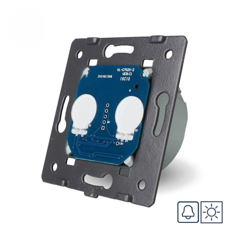 Сенсорна кнопка LIVOLO, 2-сенсори, без фіксації (дзвінковий / імпульсний), 230В з нейтраллю, безпотенційний / сухий контакт (VL-FC2NB-2G)