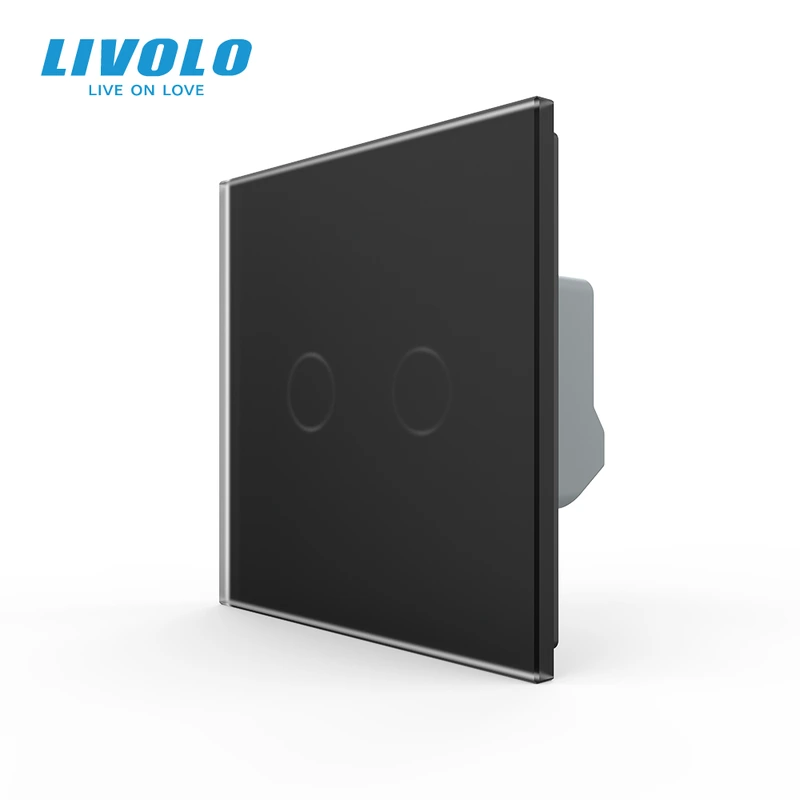 Сенсорний вимикач LIVOLO, 2-сенсорний, чорний матовий скляний, 5А 230В, без нейтралі — Livolo