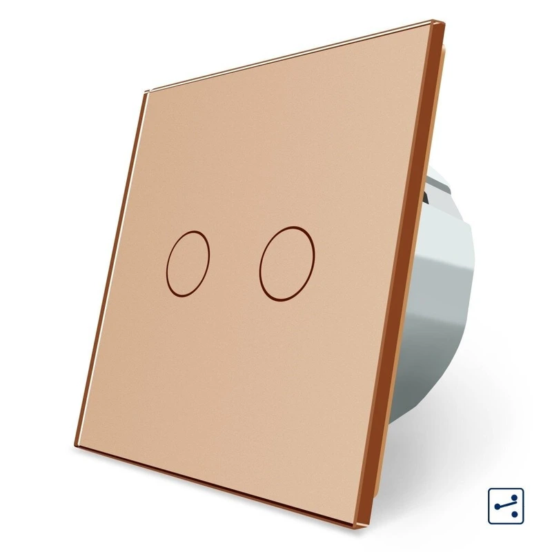 Сенсорний вимикач LIVOLO, 2-сенсорний, золотий скляний, прохідний / перехресний, 5А 230В, без нейтралі (VL-C7FC2S-2AP)