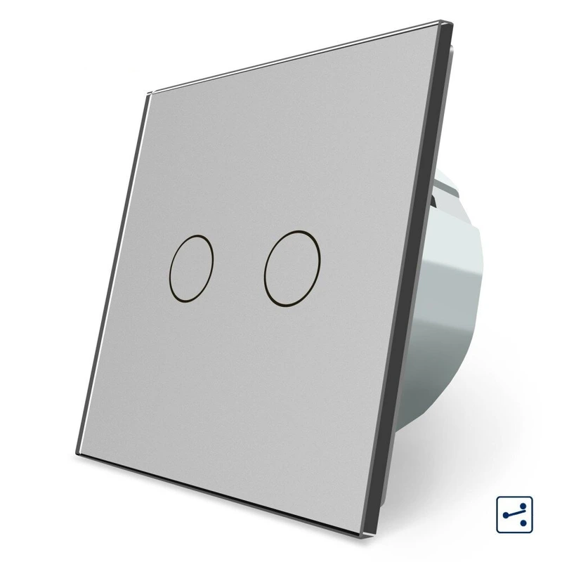 Сенсорний вимикач LIVOLO, 2-сенсорний, сірий скляний, прохідний / перехресний, 5А 230В, без нейтралі (VL-C7FC2S-2IP)