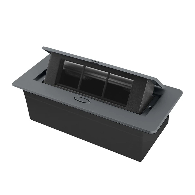 Розетковий люк LIVOLO сірий, вбудований у стільницю, меблевий пустий корпус без розеток для наповнення модулями, плавне відкриття, алюміній, 265×118×70 мм, для кухні, офісу чи конференц-залу (VL-SHS013-G)