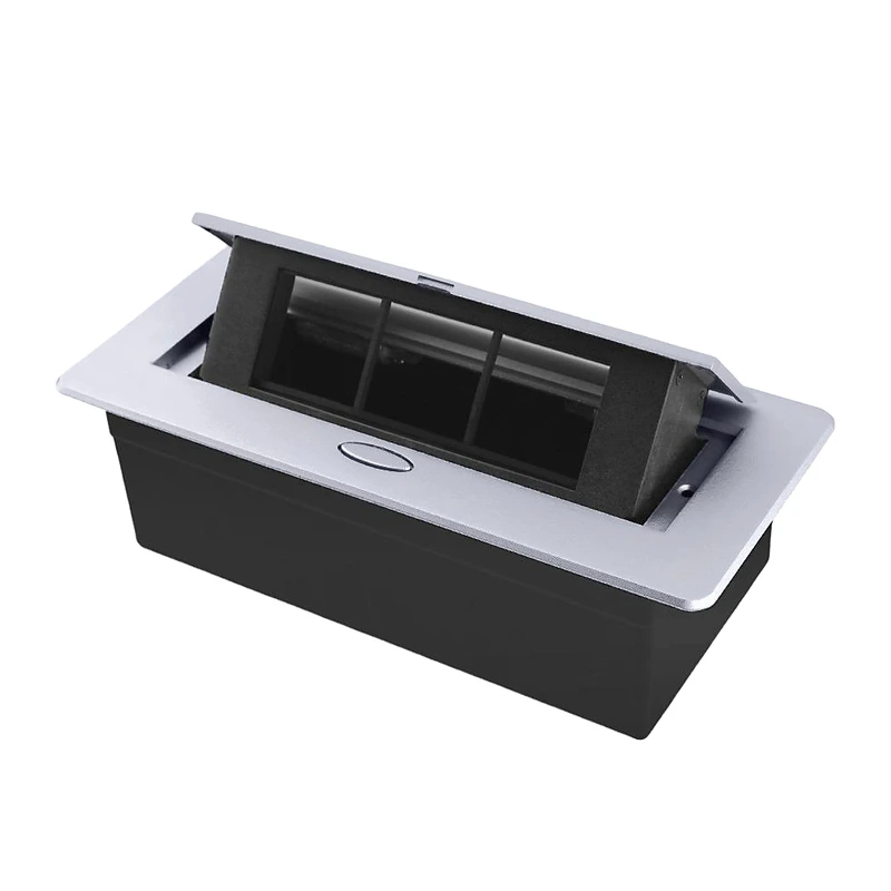 Розетковий люк LIVOLO срібний, вбудований у стільницю, меблевий пустий корпус без розеток для наповнення модулями, плавне відкриття, алюміній, 265×118×70 мм, для кухні, офісу чи конференц-залу (VL-SHS013-S)