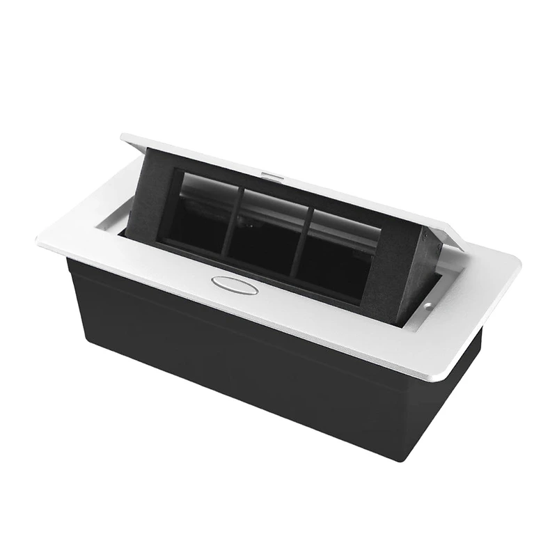 Розетковий люк LIVOLO білий, вбудований у стільницю, меблевий пустий корпус без розеток для наповнення модулями, плавне відкриття, алюміній, 265×118×70 мм, для кухні, офісу чи конференц-залу (VL-SHS013-W)