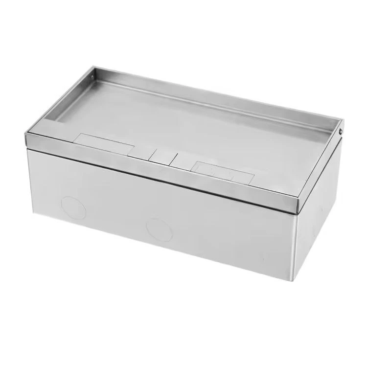 Розетковий люк підлоговий LIVOLO срібний, вбудований невидимий прихованого монтажу, пустий корпус на 4 модулі (без розеток) для наповнення будь-якими розетками, з кришкою, IP54, нержавіюча сталь, розмір 250×130×84 мм (VL-SHSJ54-I)