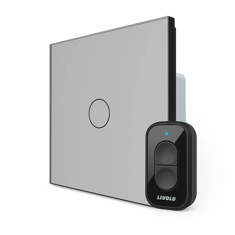 Радіокерований (дистанційний) сенсорний вимикач LIVOLO сірий матове скло, з пультом ДУ, 5А 230В, без нейтралі