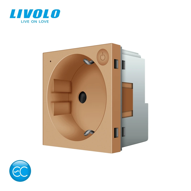 Розумна розетка LIVOLO золота з заземленням, шторки, керування зі смартфона, Alexa, Google Home, 16А 230В, модуль (VL-FCTC16AZ2-2AP)