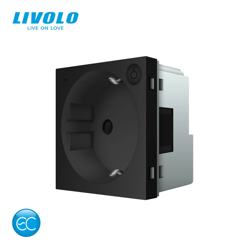 Розумна розетка LIVOLO чорна з заземленням, шторки, керування зі смартфона, Alexa, Google Home, 16А 230В, модуль (VL-FCTC16AZ2-2BP)