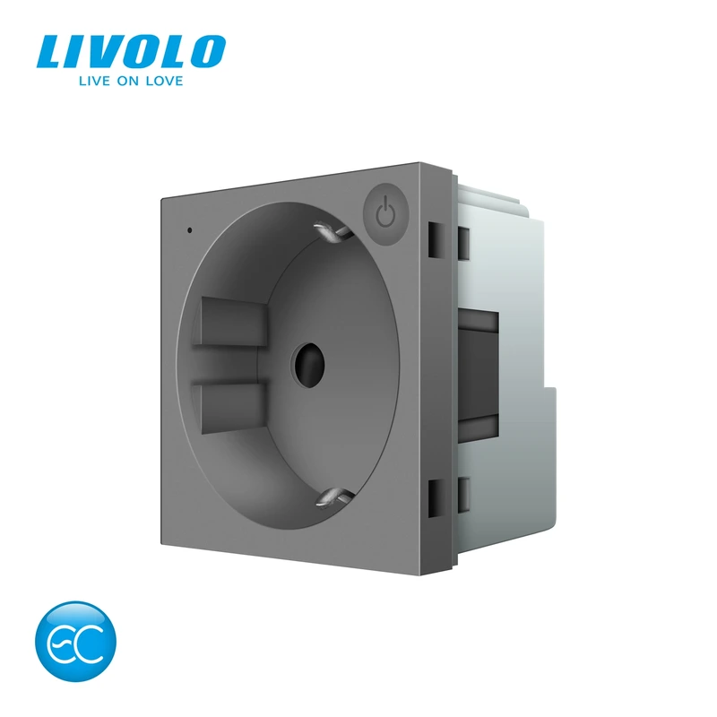 Розумна розетка LIVOLO сіра з заземленням, шторки, керування зі смартфона, Alexa, Google Home, 16А 230В, модуль (VL-FCTC16AZ2-2IP)