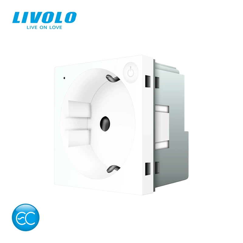 Розумна розетка LIVOLO біла з заземленням, шторки, керування зі смартфона, Alexa, Google Home, 16А 230В, модуль (VL-FCTC16AZ2-2WP)