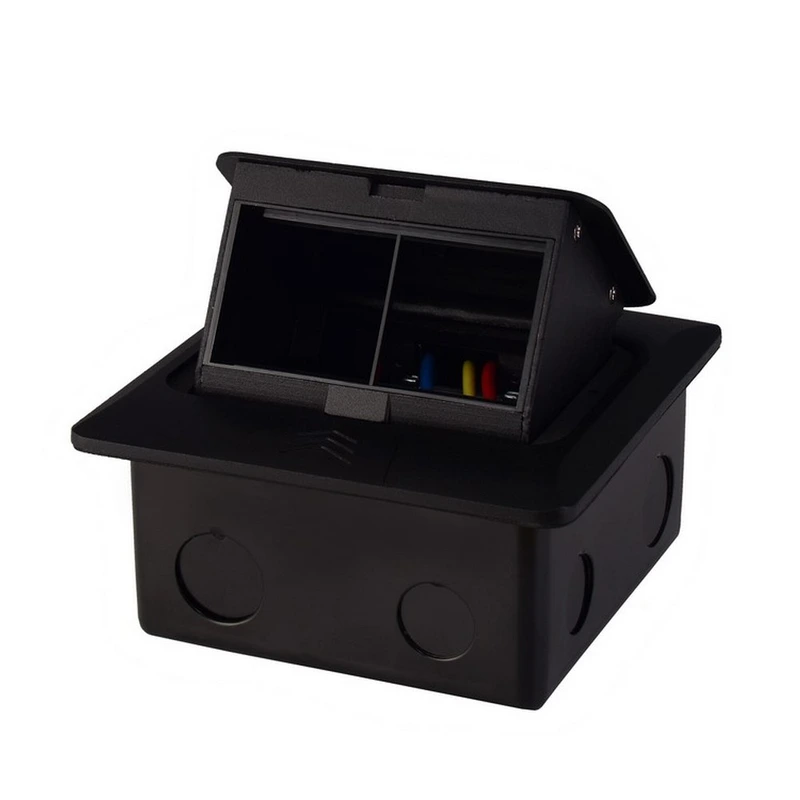 Розетковий люк підлоговий LIVOLO чорний, вбудований у підлогу, пустий корпус без розеток для наповнення будь-якими модулями, з кришкою, IP44, алюміній, плавне відкриття, розмір 145×145×65 мм (J28 black)