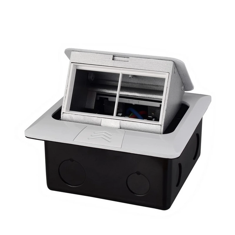 Розетковий люк підлоговий LIVOLO білий, вбудований у підлогу, пустий корпус без розеток для наповнення будь-якими модулями, з кришкою, IP44, алюміній, плавне відкриття, розмір 145×145×65 мм (J28 white)